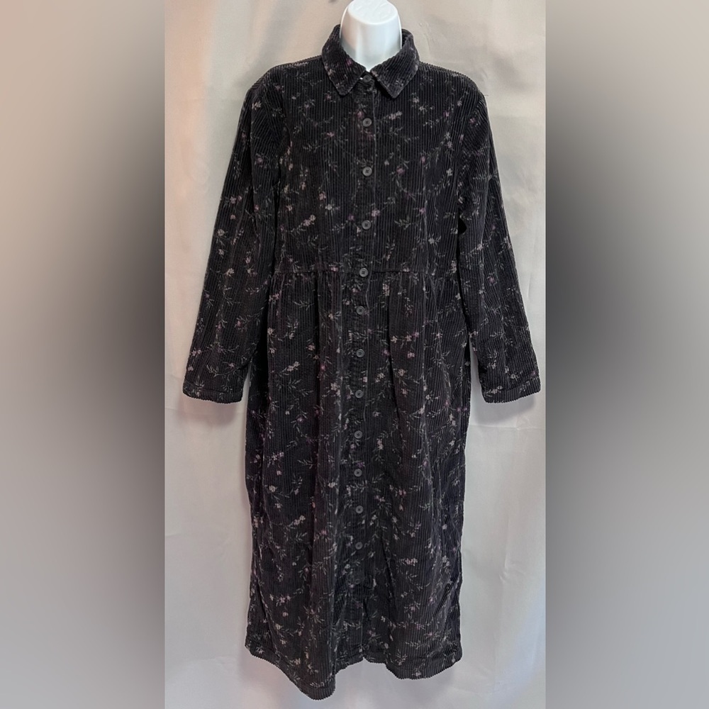 Talbots Black corduroy maxi/midi length dress long sleeve button up‎ women 14P